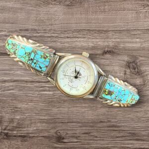 Native American Kokopelli Watch - Sterling Silver and Turquoise Inlaid